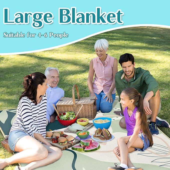 Green Botanical Picnic Blankets Waterproof Foldable, 60″X80″Boho Thick Picnic Mat Outdoor Blanket for Grass, Leaves Beach Blanket Sandproof Picnic Accessories for Camping Party Park Travel