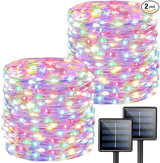 2-Pack Solar String Lights Outdoor, Total 200LED Solar Light Outdoor Waterproof, Solar Twinkle Lights Copper Wire 8 Modes Fairy Light for Xmas Tree Garden Wedding (Multicolor)