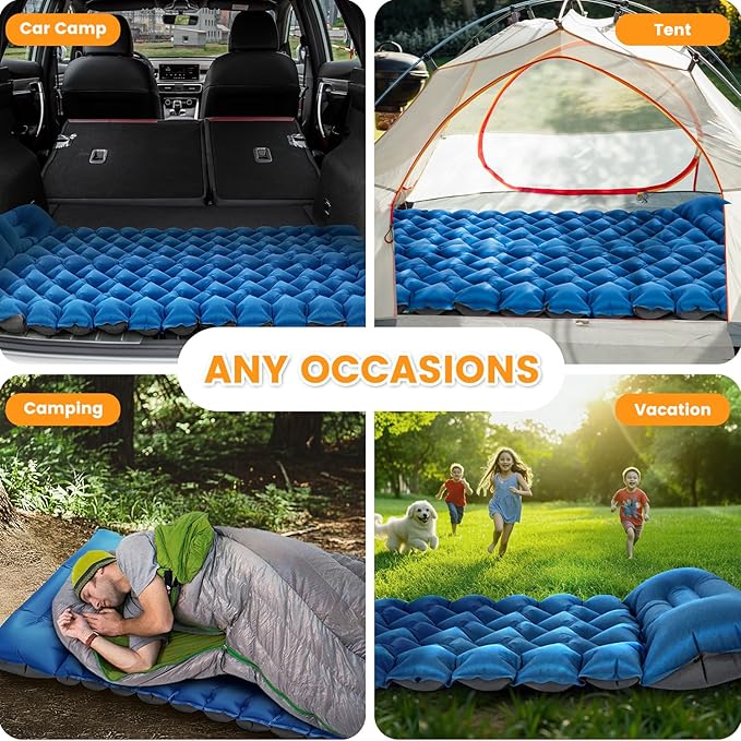 Inflatable Camping Mat, Ultra-Lightweight Sleeping Pad with Built-in Pillow & Foot Pump, Camp Pads for Backpackers, Hikers & Outdoor Enthusiasts, Easy to Carry, Gifts