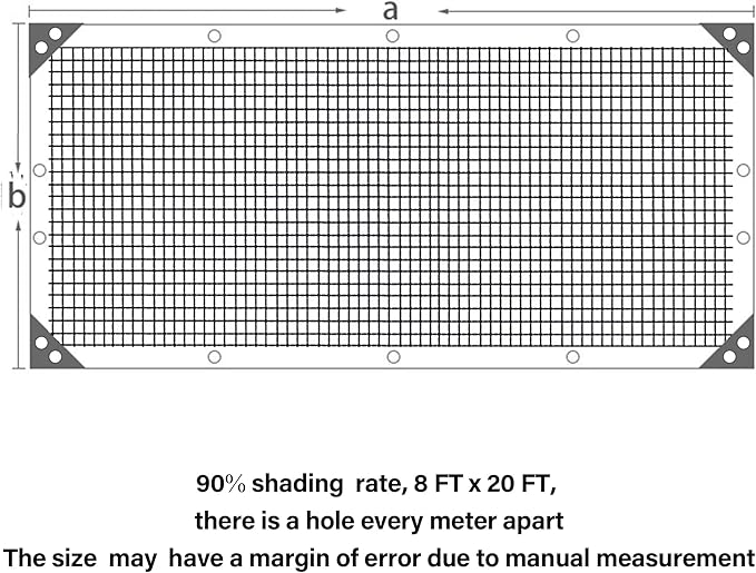 winemana Black Shade Cloth 90%, 8x20 FT Mesh Tarp - Garden Shade for Greenhouse, Patio, Vegetables, Plants Cover and Chicken Coops, Sun Shade Net for Outdoor Protection with Reinforced Grommets