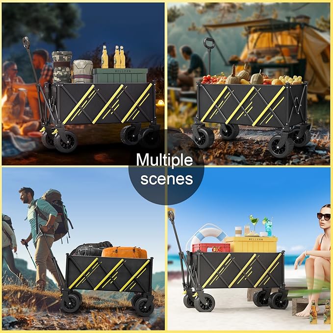 Wagons carts Foldable，Collapsible Wagon Foldable Wagon, Gather Heavy Duty Garden cart, Portable cart，Pets carts，with Large All-Terrain Beach Wheels and Drink Holder for Sports, Shopping, Camping