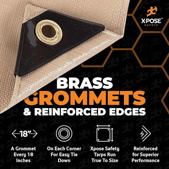 Heavy Duty Tan Poly Tarp 12' X 16' - Multipurpose Protective Cover - Durable, Waterproof, Weather Proof, Rip and Tear Resistant - Extra Thick 12 Mil Polyethylene - by Xpose Safety