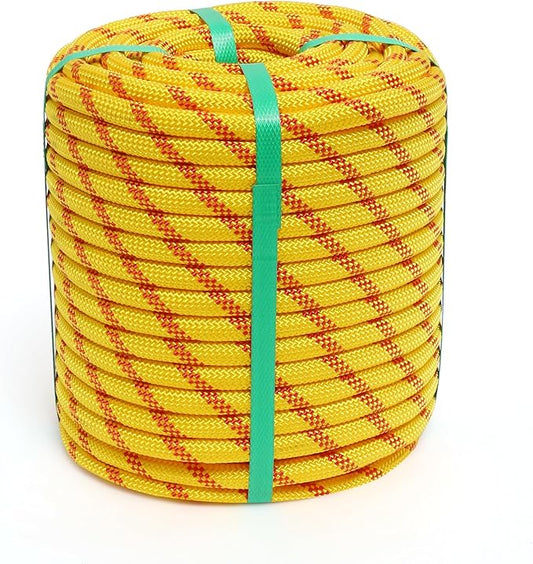 Arborist Rope, 1/2 Inch x 100 Feet Double Braided Climbing Rope Polyester for Outdoor, Climbing, Hiking, Swing, Tree Work, Halyard, Sailing etc(Yellow)