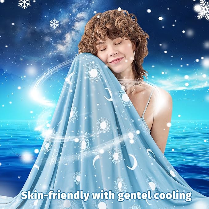 inhand Cooling Throw Blanket (50"x60") - Cooled Blankets for Hot Sleepers Lightweight Breathable Summer Blanket for Sleeping Night Sweats to Keep Cool in The Heat -Light Blue