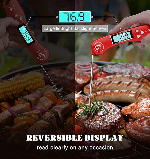 DOQAUS Digital Meat Thermometer, 2 Pack Instant Read Food Thermometer for Cooking, Kitchen Probe with Backlit & Reversible Display, Cooking Temperature for Turkey, Bread, Baking, Sourdough
