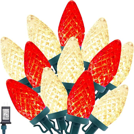 C9 LED Christmas String Lights - 82ft 100 LED Outdoor String Lights with Timer and 8 Lighting Modes, Plug in Extendable Roofline Lights String for Outside Yard Porch Christmas Holiday Decoration