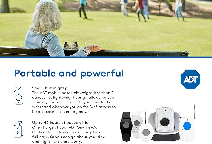 ADT - On-The-Go Mobile Medical Alert System for Seniors - GPS Capabilities, Included Waterproof Wearable Panic Button, 24/7 U.S. Based Monitoring (Fall Detection Pendant)