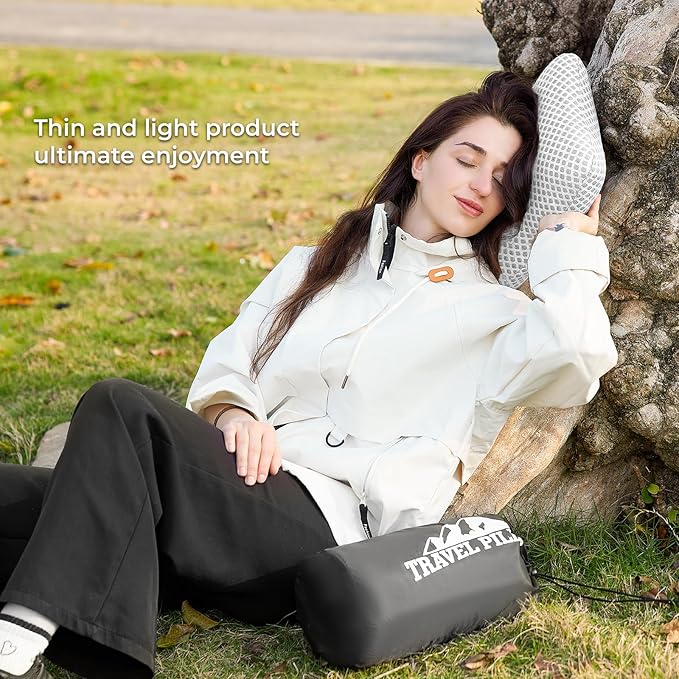 Travel Pillow Memory Foam Pillows, Camping Pillow-Compressible Medium Firm, Breathable Cover, Ideal Backpacking Hiking, Bed Pillows, Airplane and Car (White, L)