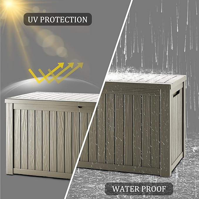 150 Gallon Lockable Resin Deck Box, Waterproof & UV-Resistant Outdoor Storage Box for Outdoor Cushion Storage, Garden Tools & Pool Accessories Storage, Gray