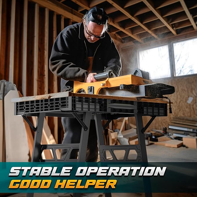 Foldable Work Bench,Easy Step Protable Work Table,34" W x 25" D x 31" H Lightweight Workbench wih 1650LBS,Work Benches for Garage,Work Bench Suitable for Garage,Workshop and Home (Black)