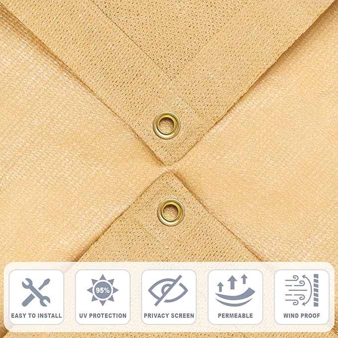 Cool Area Sun Shade Cloth with Grommets 6×6 FT Shade Panel Shade Tarp Screen Fabic for Outdoor Patio Pergola Cover Deck Garden, Sand (Customized)