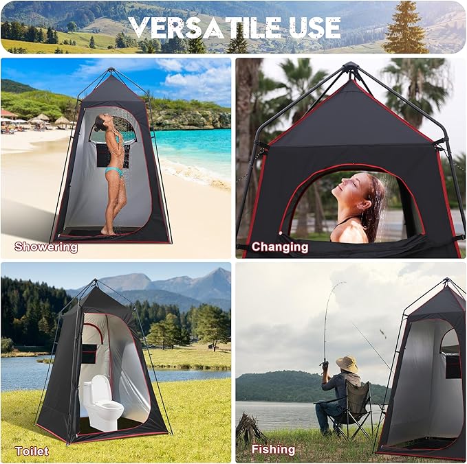 Camping Shower Tent, Portable Outdoor Privacy Shelter for Showering & Changing, 7.2 FT Easy-Setup Toilet Tent with Floor & UPF 50+, Ideal for Hiking, Fishing, Beach