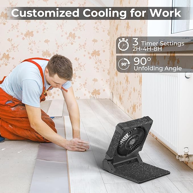 KITWLEMEN Upgraded Solar Camping Fan with Lantern - Rechargeable Battery Operated Fan, 36H Run Time Max, 4 Speeds, 8H Timer, 90° Adjustable Portable Desk Fan for Hurricane, Power Outage, Outdoor Use