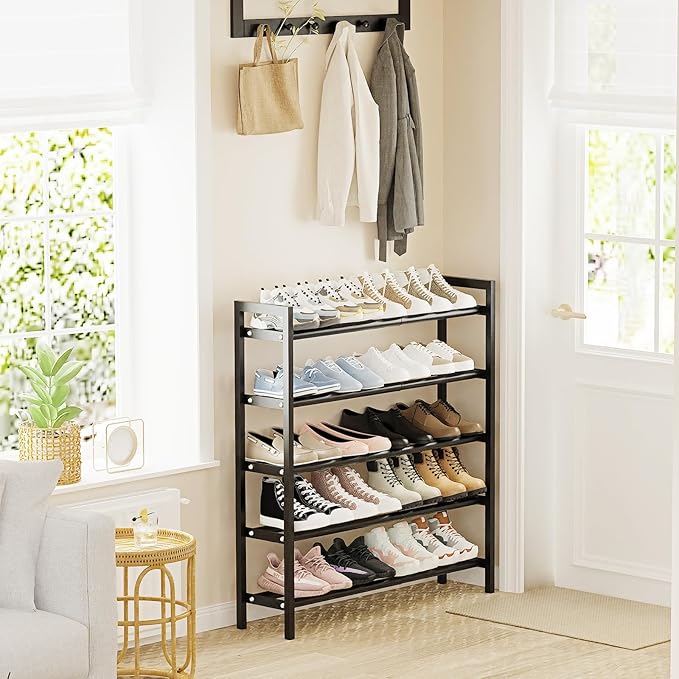 Mavivegue Expandable Shoe Rack, 4-Tier Shoe Organizer for Closet, Adjustable Shoe Rack for Front Door Entrance, Entryway