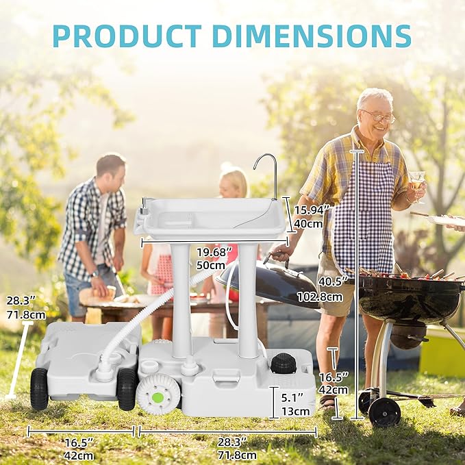 YITAMOTOR 30L Portable Camping Sink, Portable Hand Washing Station 30L Sewage Tank with Large Wheels, Foot Pump, Towel Holder, Soap Dispenser for Outdoors, Garden, Camping, Worksites, Camping Events