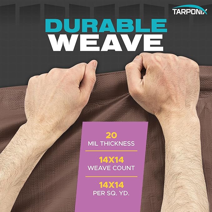 12' x 16' Ultra Heavy Duty Tarp – 20 Mil Brown/White Waterproof Outdoor Cover, UV Protection, Reinforced Corners, Ideal for Camping, Tent, and Outdoor Use
