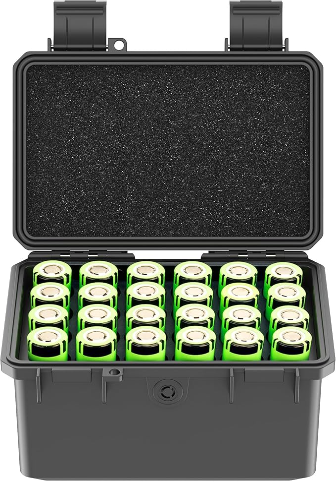 KIWIFOTOS 24 Slots 21700/20700 Battery Storage Case IP67 Waterproof Hard Case Batteries Caddy Organizer Holder for Household & Outdoor Camping (Battery Not Included)