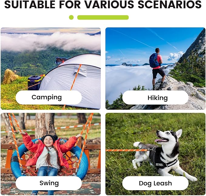 1/2inch 150ft Double Braid Polyester Rope, 48 Strands, 5290lbs Breaking Strength, Orange Arborist Rigging Rope for Various Indoor Outdoor Use Hiking Camping Swing Sailing