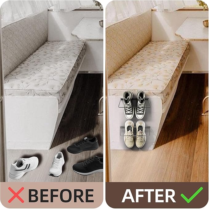 Foldable RV Shoe Rack - Wall Mounted Shoe Storage, Car Shoe Holder Space Saver, Hanging Shoe Organizer for Various Shoes in Camping RV Travel, 2 Pack.