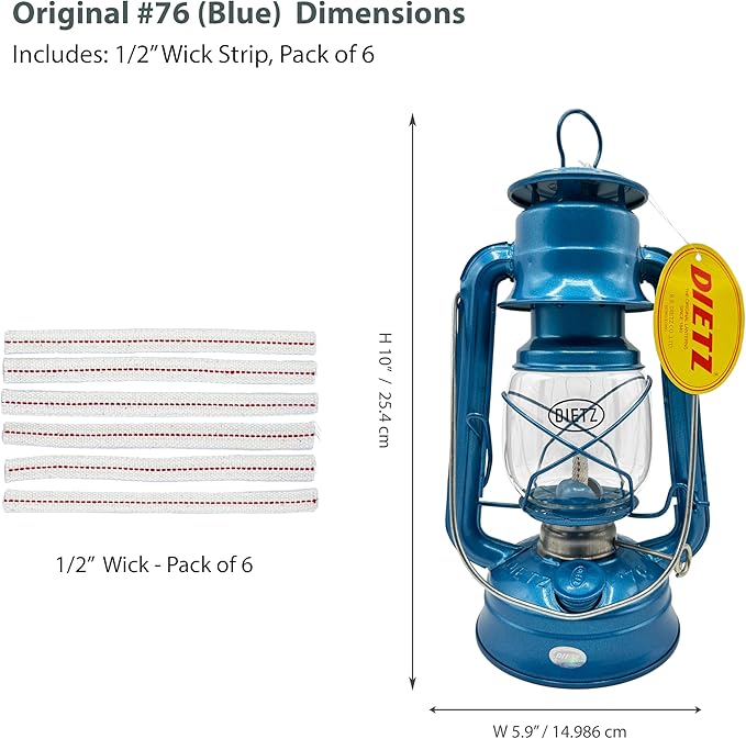 Light of Mine - Dietz #76 Original Blue Oil Lantern with 1/2" Replacement Wick Strips (Blue)