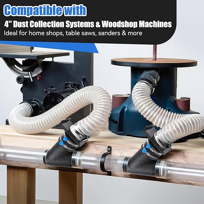 4 in x 10 ft Dust Collection Hose with 4 Inch Y Fitting, 4 Inch Blast Gate with Flex Cuff with 2 Steel Thumbscrew Clamps and 2 Steel Hose Clamps for Dust Collection Fittings Woodshop Vacuum System