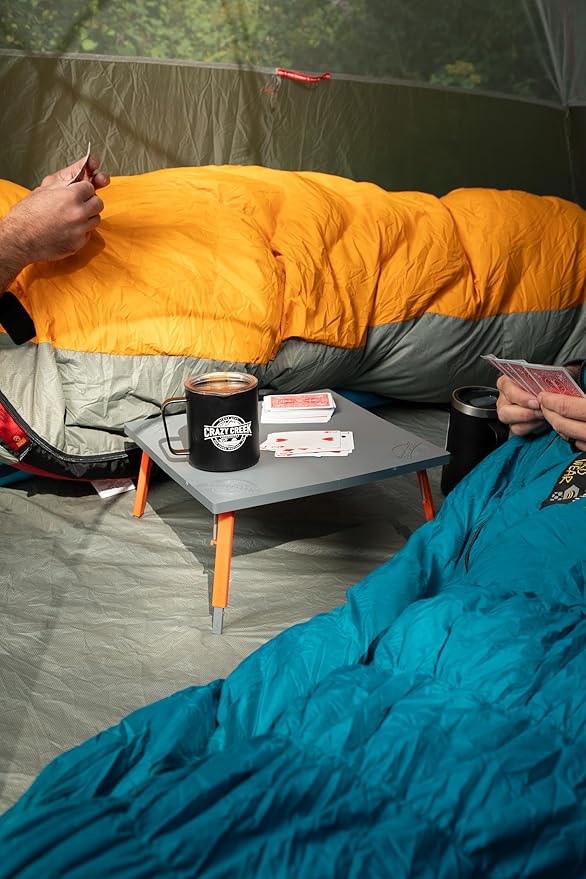 Crazy Creek Pack Table, Compact 12" x 12" Outdoor Folding Table, Gray and Orange