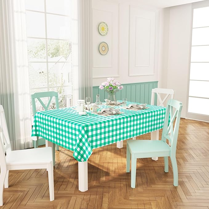 misaya Rectangle Waterproof Vinyl Table Cloth, Buffalo Flannel Backed Tablecloth, Wipeable Plastic Table Cover for Dinner, Kitchen, Outdoor (60" x 120", Green and White)