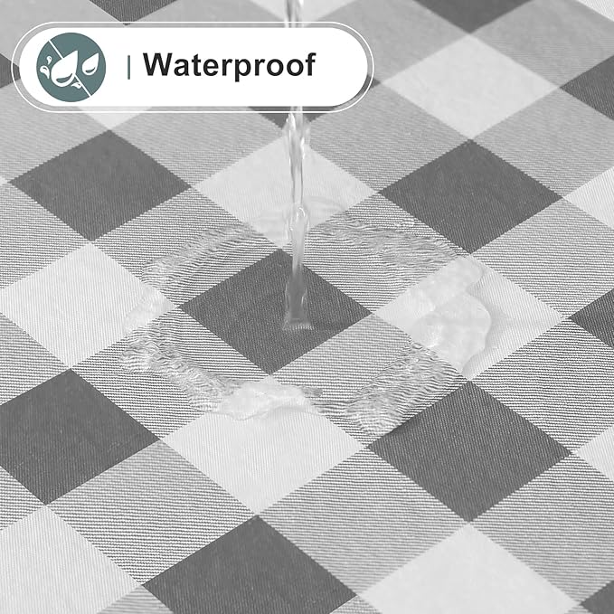 misaya Square Waterproof Vinyl Table Cloth, Buffalo Flannel Backed Tablecloth, Wipeable Plastic Table Cover for Dinner, Kitchen, Outdoor (60" x 60", Grey and White)