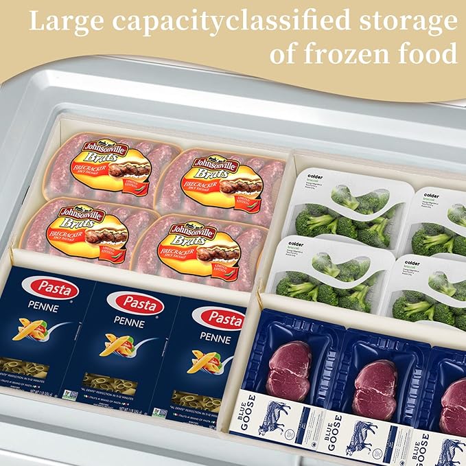 Freezer Organizer Bins, 2 Pack Collapsible Deep Freezer Organizer Bins for 15"x14"x9", freezer Storage Bins with Removable Dividers, Handles (Light Grey, 2 Pack)