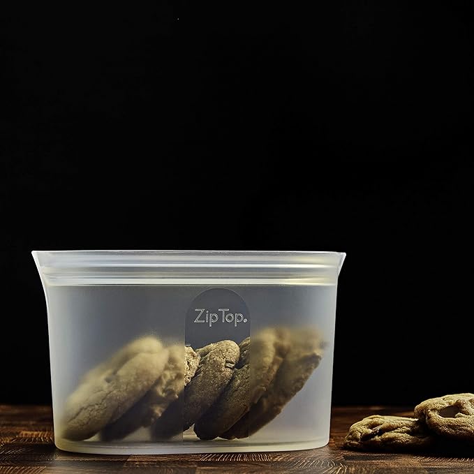 Zip Top Reusable Food Storage Bags | Medium Dish [Gray] | Silicone Meal Prep Container | Microwave, Dishwasher and Freezer Safe | Made in the USA