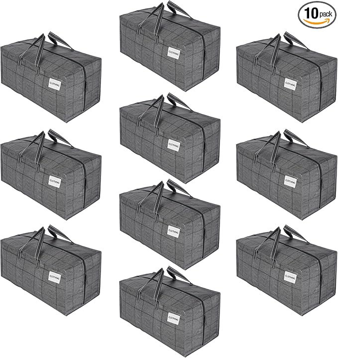 VENO 10 Pack Moving Bags w/Backpack Straps, Heavy Duty, Moving Boxes Alternative, Packing Supplies, Large Storage Totes for Dorm Room Essentials with Zipper for Clothes (Windowpane, 10 Pack)