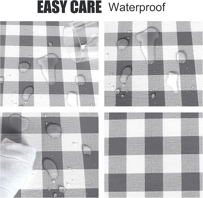 Fitable Checkered Picnic Table Cover Waterproof Vinyl Fitted Table Cover Flannel Backing Outdoor Indoor Tablecloth 30"x96" for Picnic, Travel, Holiday, Party, Folding Table, Silver Grey