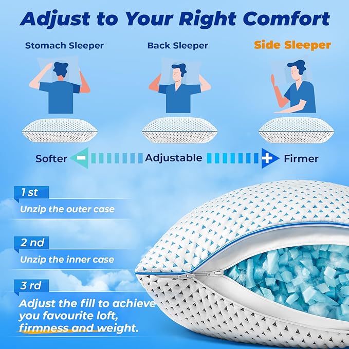 Small Cooling Shredded Memory Foam Pillow for Travel & Camping, Compressible Adjustable Gel Bed Pillow Washable Cover, Medium Firm Neck Lumbar Support, Ideal Sleeping,Car,Airplane,Toddler,Backpacking