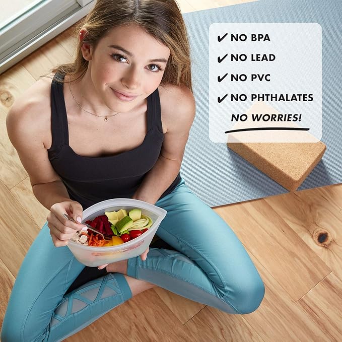 Zip Top Reusable Food Storage Bags | 3 Dish Set [Gray] | Silicone Meal Prep Container | Microwave, Dishwasher and Freezer Safe | Made in the USA