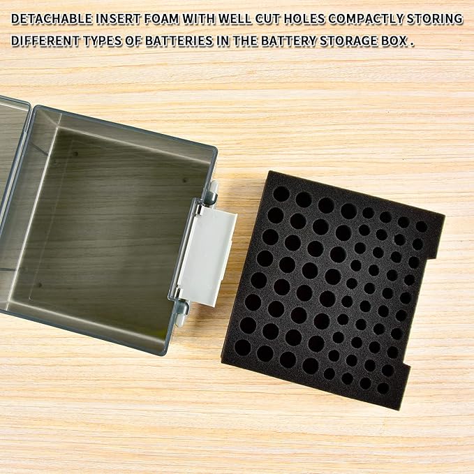 FULLCASE Battery Storage Organizer Holder Holds 72 AA AAA Batteries, Box Cases Garage Container, Home Drawer Organization Dispenser (Case Only) (Grey)