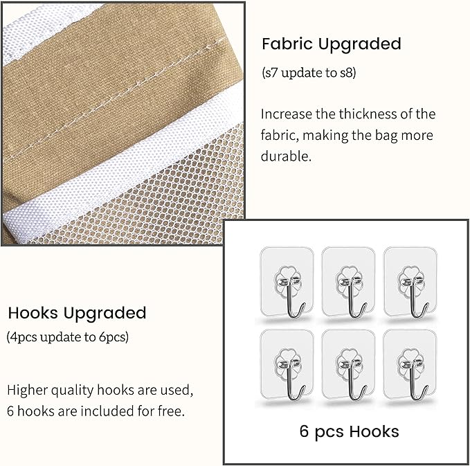 2pcs Middle Wall Hanging Organizer Bag, Linen Fabric Door Hanging Storage Basket with Pockets, Waterproof Bin for Kitchen, Bedroom, Office, RV Camper (Khaki)