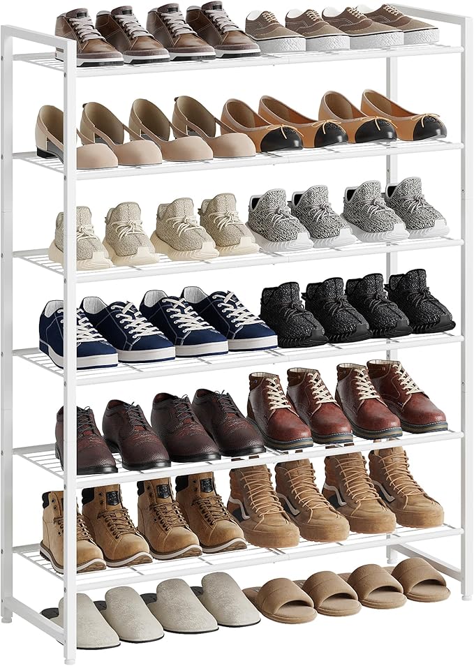 Shoe Rack, Metal Shoe Organizer, 6 Tier Garage Shoe Rack Max Holds 30 Pairs,Shoe Storage Shelf for Closet,Entryway,White