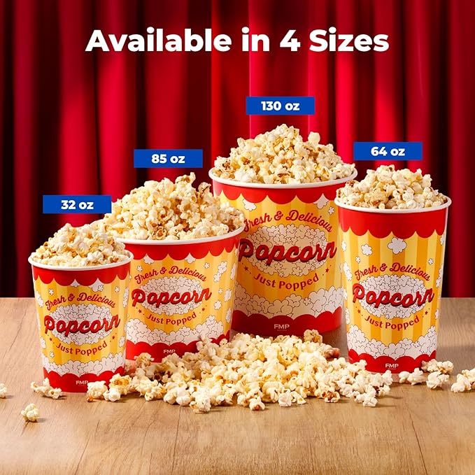 Fit Meal Prep 360 Pack Classic Paper Popcorn Buckets Disposable, 64 Oz Grease Resistant Popcorn Bowls Cups for Machine Home Theater Carnival Movie Night