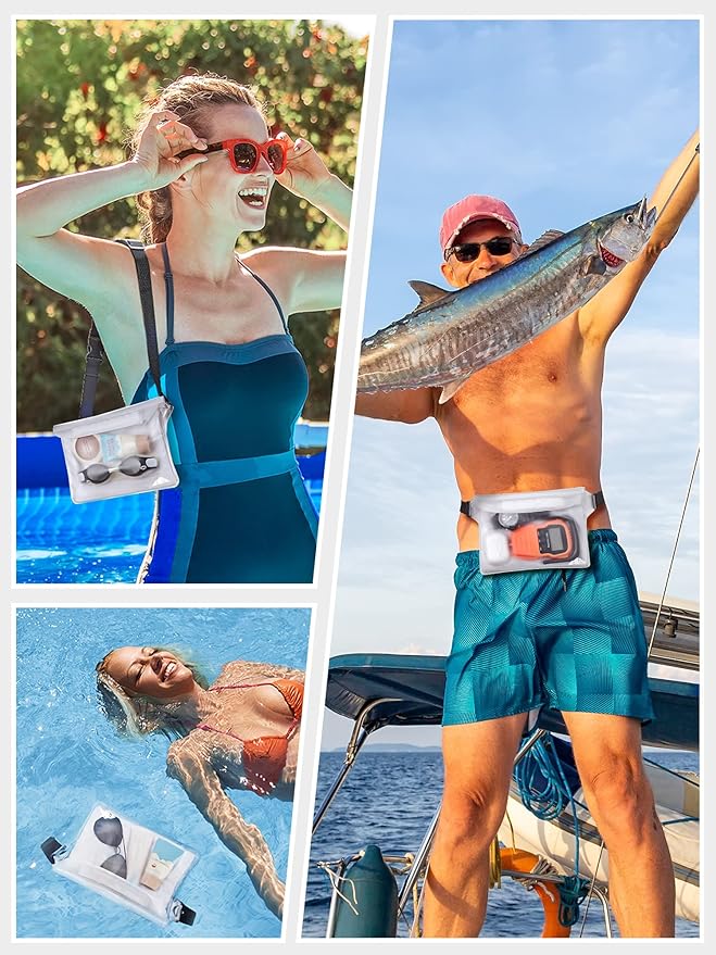 HEETA Waterproof Fanny Pack, Waterproof Pouch Dry Bag 2/3/4 Pack for Phone Passport Purse, Adjustable Waist Strap for Swimming Kayaking Boating Paddle Board Accessories Cruise Beach Camping Essentials