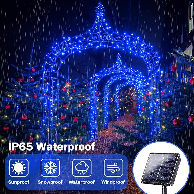 SANJICHA Blue Solar String Lights, Extra-Long 2 Pack 144FT 400LED Super Bright Solar Fairy Lights Outdoor, Waterproof Copper Wire 8 Modes for Garden Tree Party Wedding Decorations