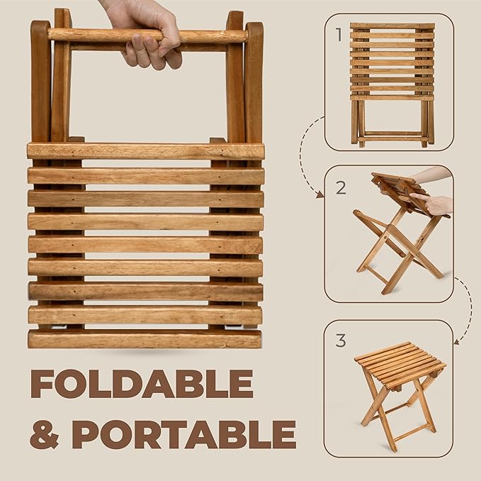 2PCs Folding Side Tables, Waterproof Patio Foldable End Table, Portable Side Table for Indoor and Outdoor Garden, Porch, Balcony, Camping, Fishing, Natural Color, Small Size 14 inch Height