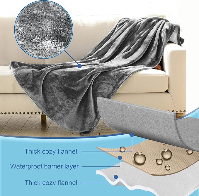 King Size Waterproof Blanket, Spill-Proof, Stain Proof, Water Proof & Mess-Free Cozy Flannel Splash Blanket (Moon Grey & Starlit Grey, 90x108