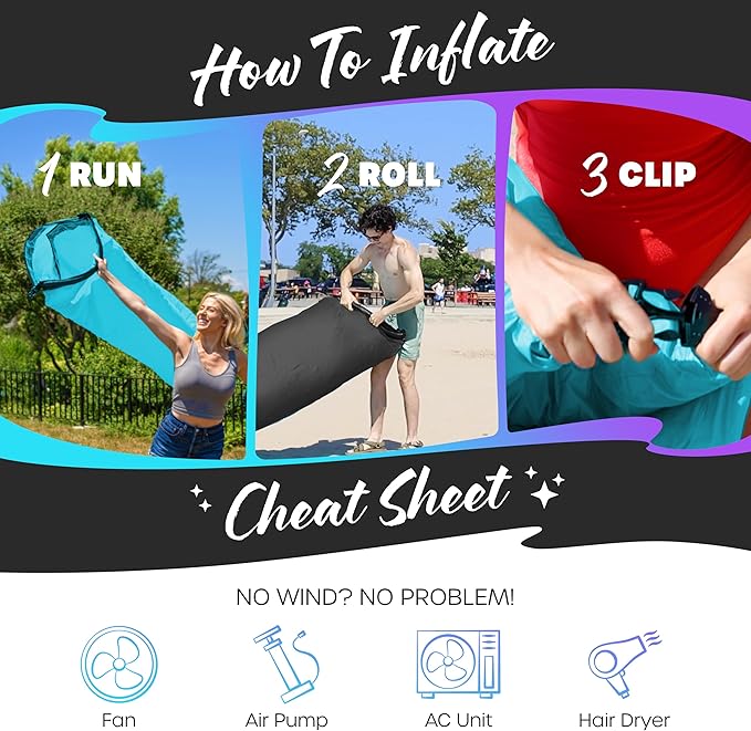 Nevlers 2 Pack Inflatable Loungers Air Sofa Couch | Perfect for Beach Chair Camping Chairs or Portable Hammock |Travel Bag Pouch, Pegs & 3 Pockets| Movie Seating & Camping Accessories Blow Up Lounger