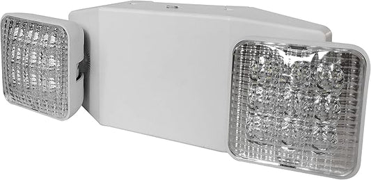 LED Emergency Light Emergency Light Combo Rectangular Adjustable Dual Heads 2 Heads UL Certified GM6 for Apartments Hotels Hospitals Offices (White)