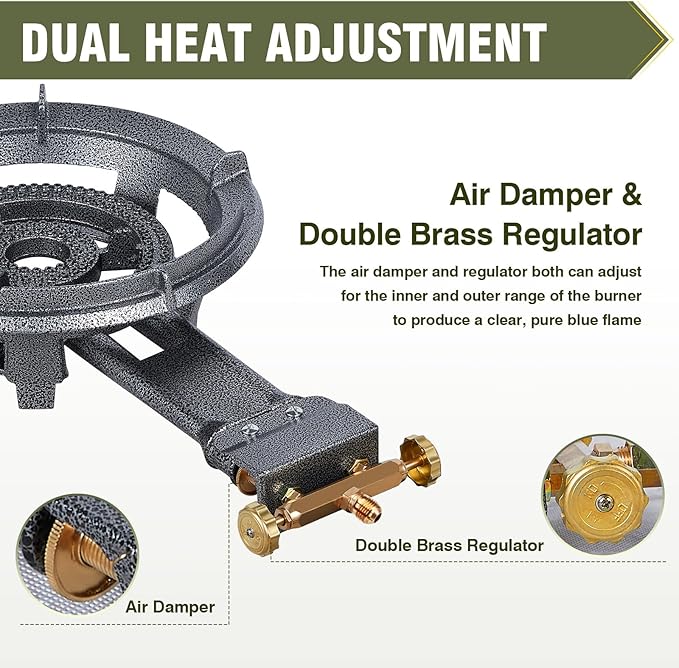 Bestfire 13" Single Propane Burner Stove 90,000 BTU Cast Iron Portable Outdoor Burner with 0-20 PSI Adjustable Regulator and Stainless Steel Hose Perfect for Outdoor Wok Cooking
