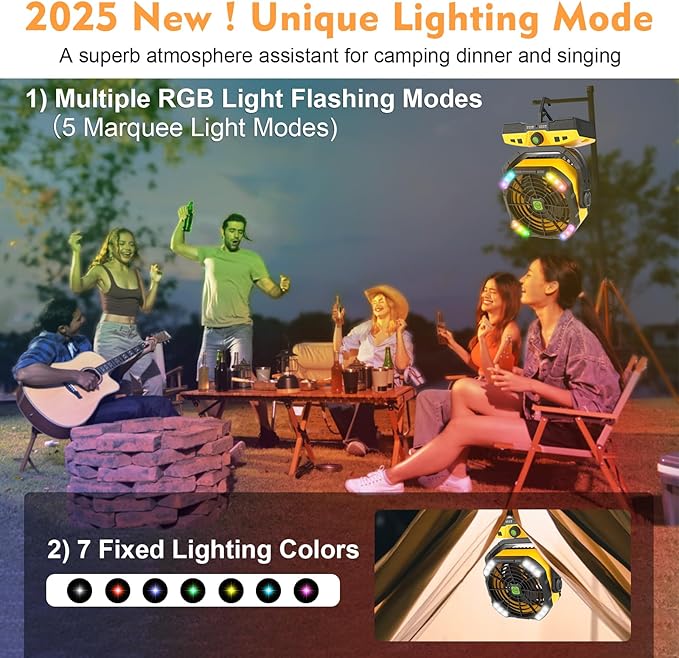 RUNTOP 20000mAh Oscillation Camping Fan, Remote Control Rechargeable Battery Operated Outdoor Tent Fan w/Hanging Hook, Portable Personal USB Desk Fan for Camping, Jobsite Tent Travel Beach Bedroom