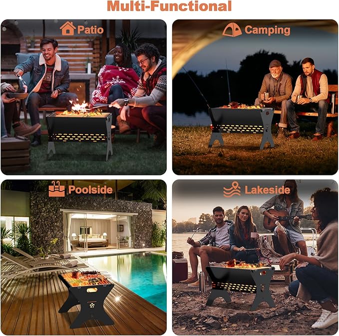 Camping Campfire Grill, Portable Folding Charcoal Grills, Backpacking BBQ Grill with Carry Bag, Outdoor Fire pit for Camping, Picnic, Bonfire, Patio, Backyard-16 Inch