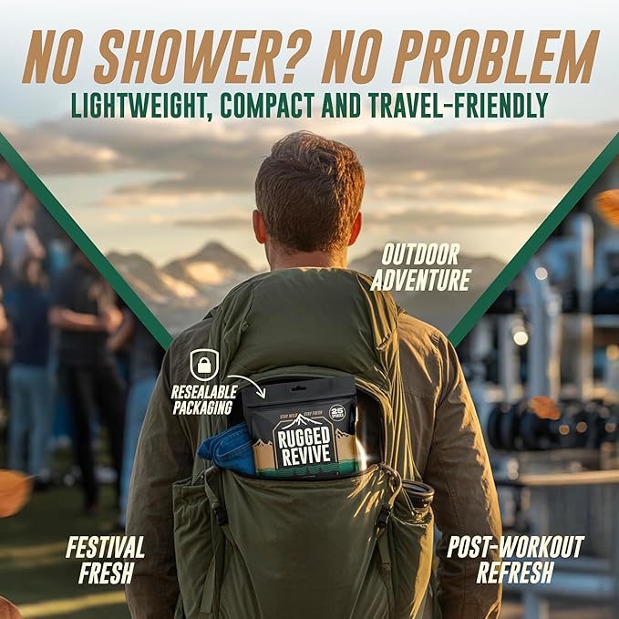 Disposable No Rinse Bathing Wipes – Rinse-Free Sponge Bath for Adults & Kids - Thick Body Wipes with Aloe for Camping, Hiking, Travel, Backpacking, Outdoor & Off-Grid Use – (25 Pack)