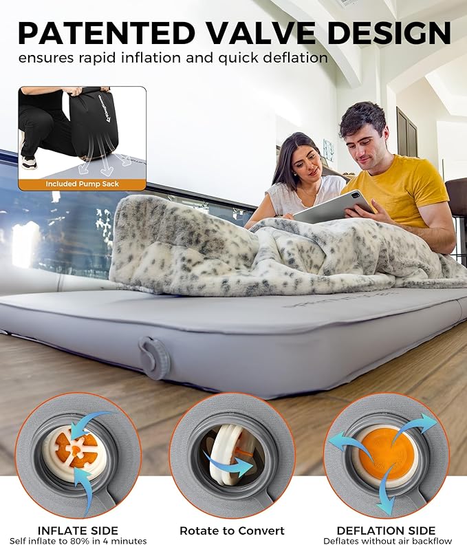 KingCamp Self Inflating Sleeping Pad, 6" Ultra Thick R 15.5 Air & Foam Camping Mattress 2 Person, Full Size Double Sleeping Pad for Camp Tent Outdoor Car, PVC Free (Mediumgrey)