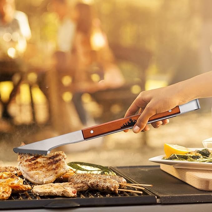 Firefighter Gifts for Men - Large BBQ Grilling Set, 4-Piece Heavy Duty Stainless Steel Tools with Bottle Opener - Fireman, Fire Department, First Responder Flag Gift